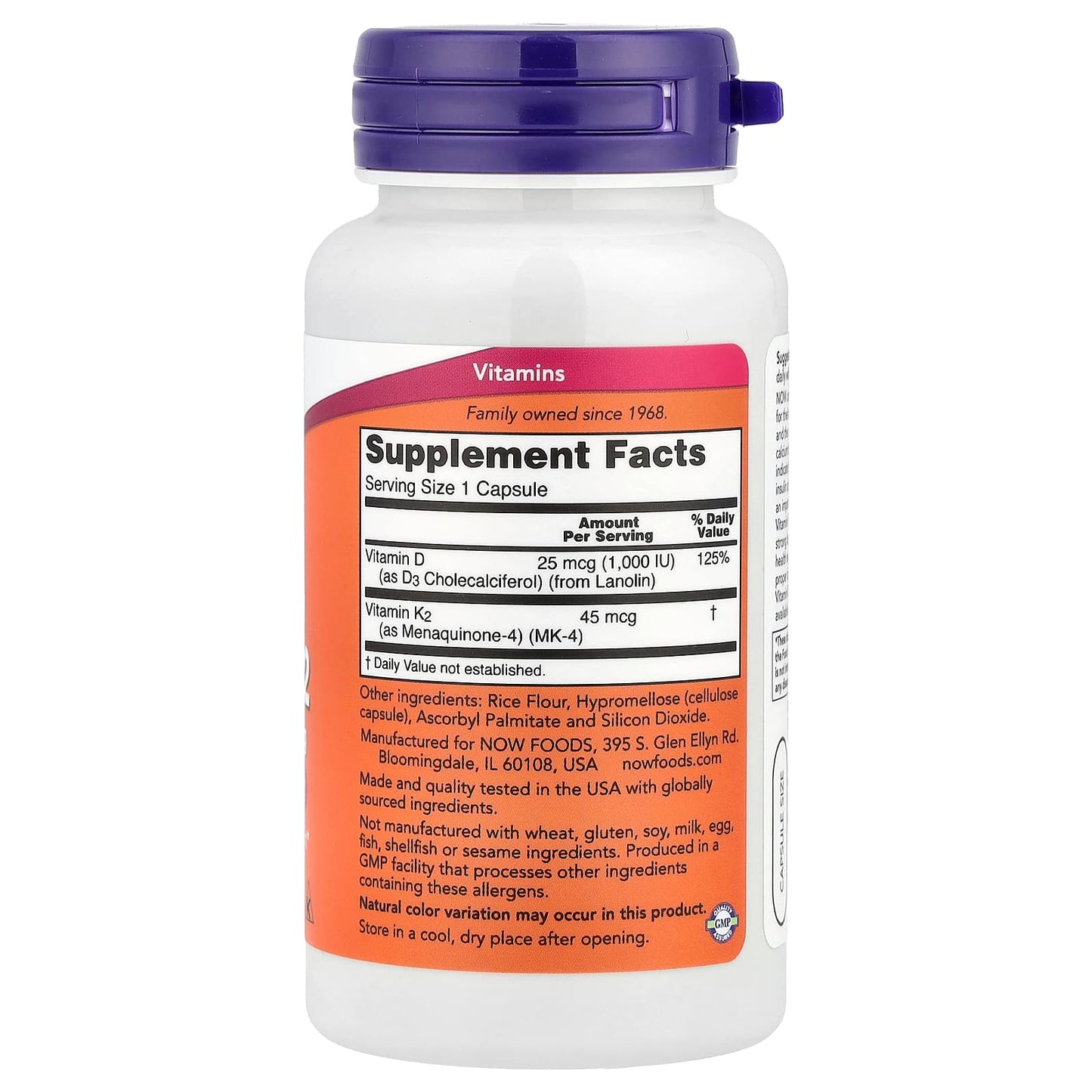 NOW Foods, Vitamin D-3 & K-2, 120 Capsules - Image 2