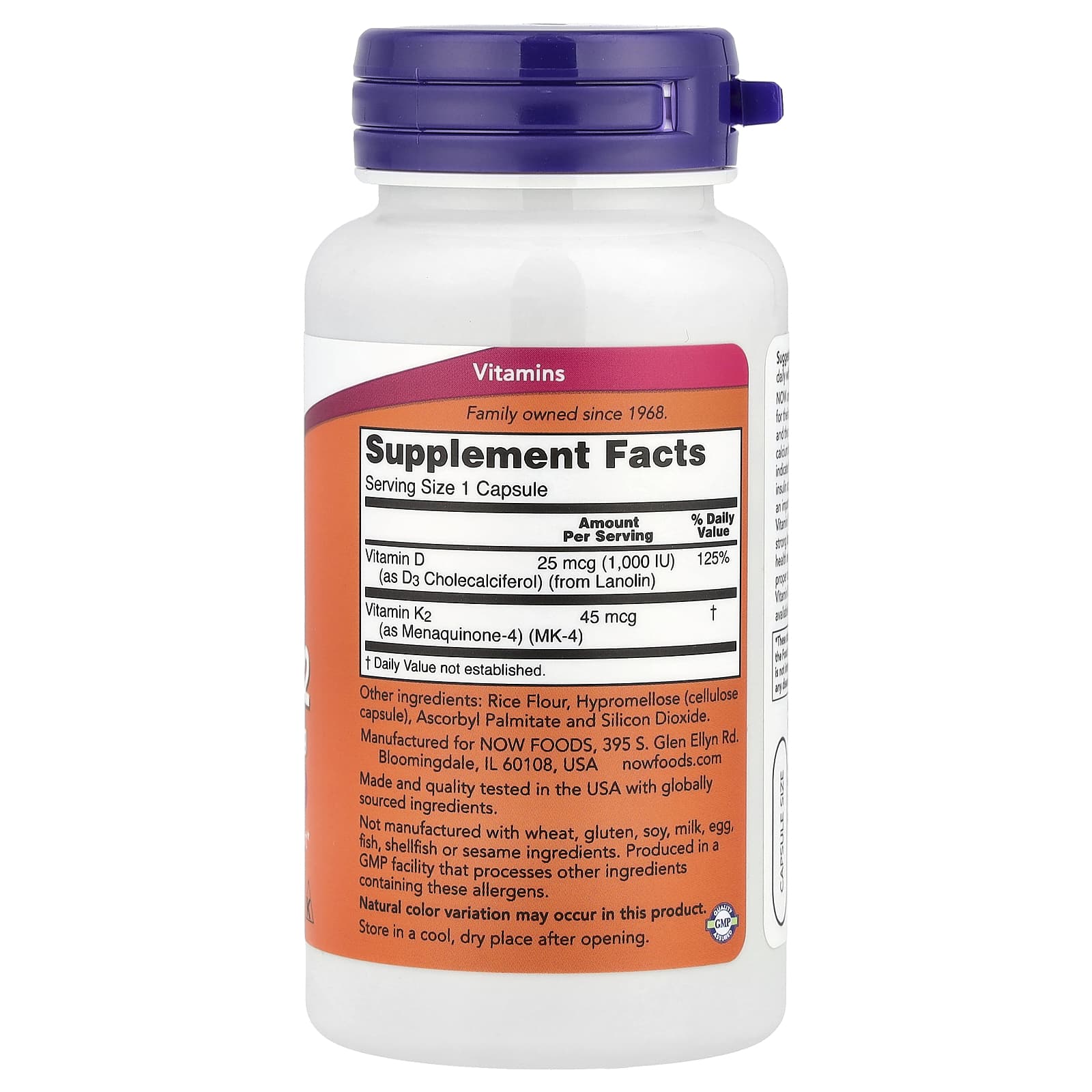 NOW Foods, Vitamin D-3 & K-2, 120 Capsules - Image 2