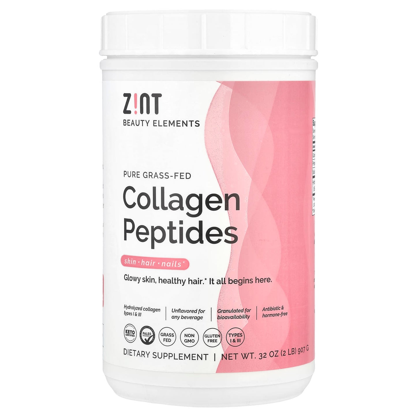 Zint, Pure Grass-Fed Collagen Peptides, Unflavored, Container, 32 oz (907 g) - Image 1
