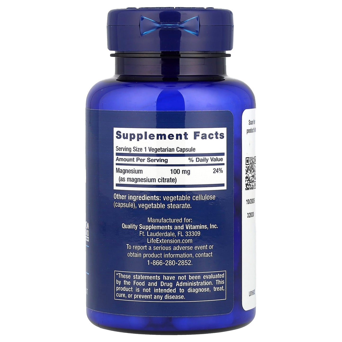 Life Extension, Magnesium (Citrate), 100 mg, 100 Vegetarian Capsules - Image 2