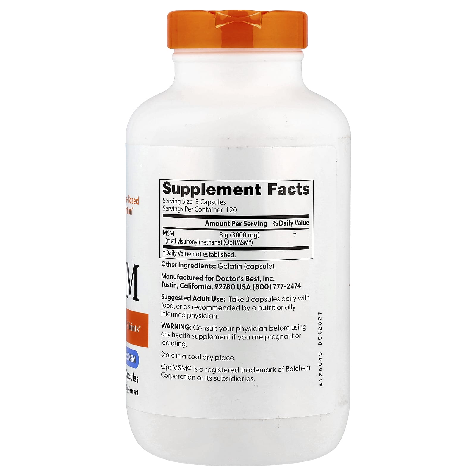 MSM with OptiMSM for Joint Health and Hair, Skin, Nails - 360 Capsules - Image 2