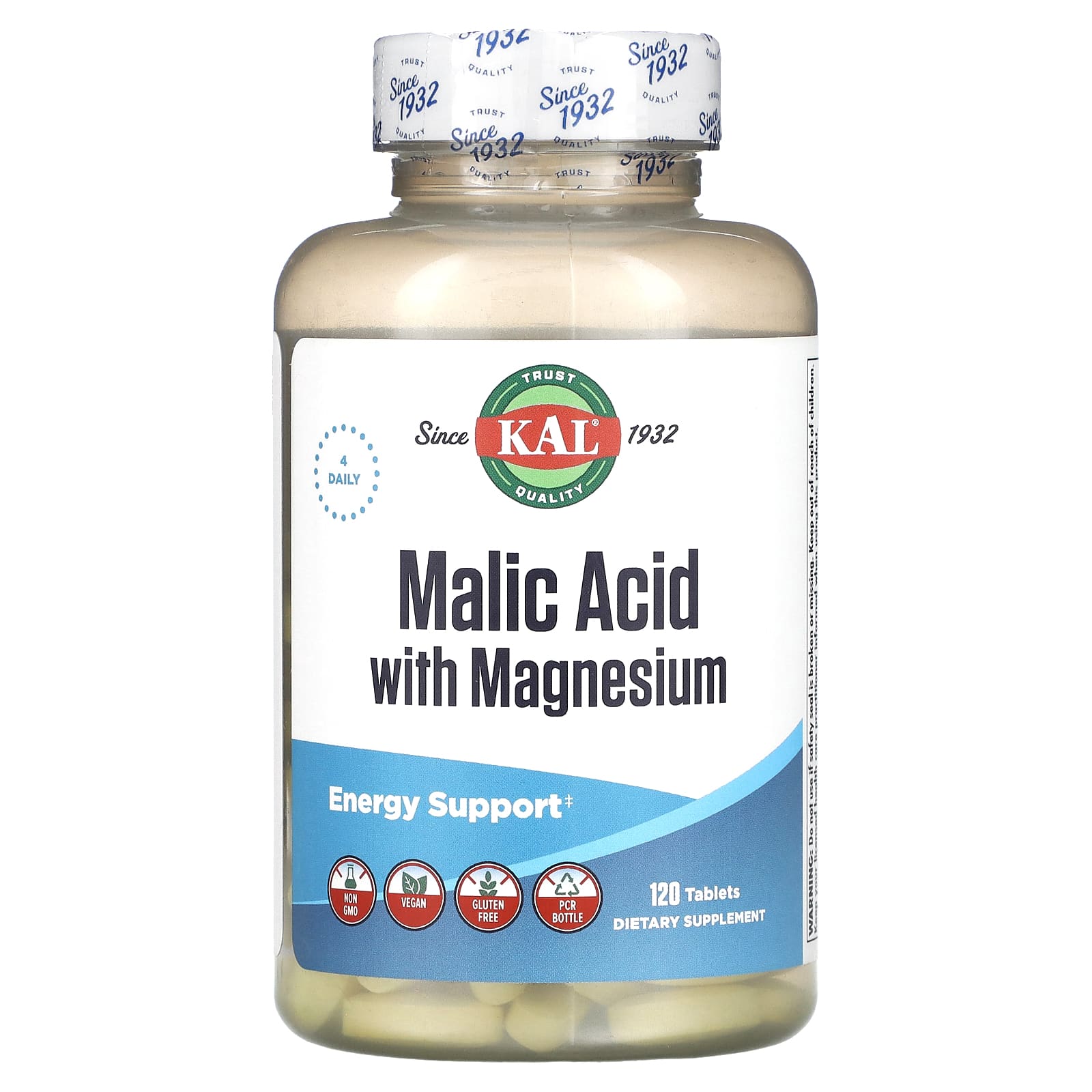 Boost Energy with KAL Malic Acid & Magnesium Tablets, 120 Count - Image 1