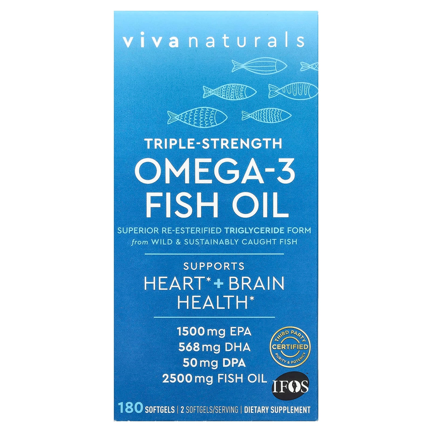 Viva Naturals, Omega-3 Fish Oil, Triple-Strength, 180 Softgels (1,250 mg per Softgel) - Image 1