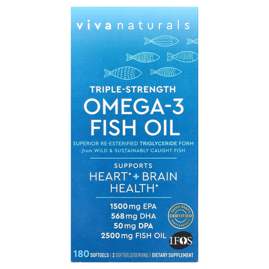 Viva Naturals, Omega-3 Fish Oil, Triple-Strength, 180 Softgels (1,250 mg per Softgel) - Image 1