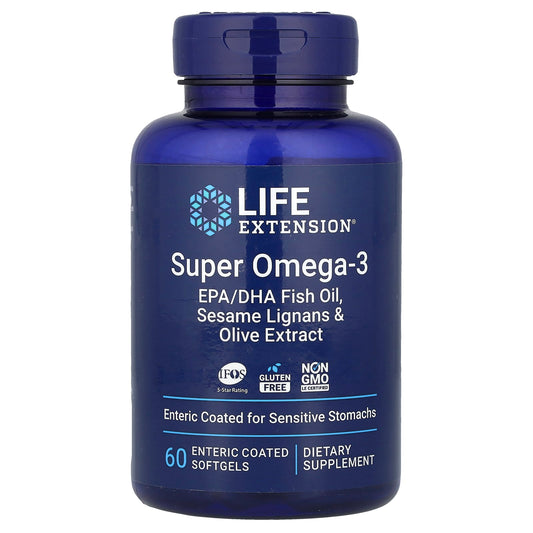 Life Extension, Super Omega-3, EPA/DHA Fish Oil, Sesame Lignans & Olive Extract, 60 Enteric Coated Softgels - Image 1