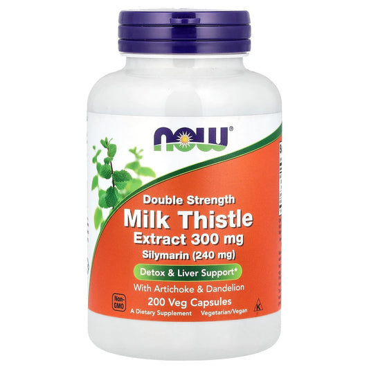 NOW Foods, Milk Thistle Extract, Double Strength, 300 mg, 200 Veg Capsules - Image 1