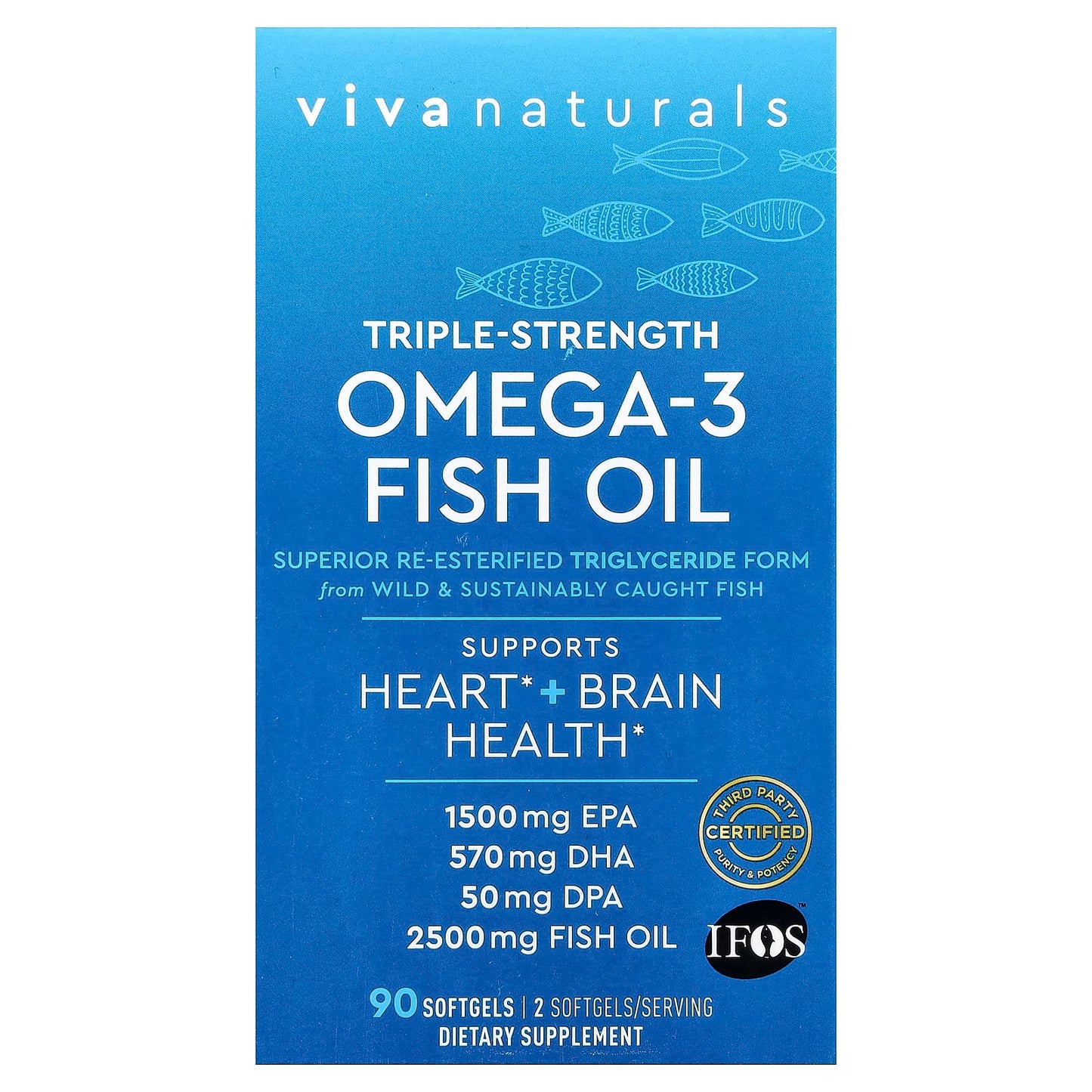 Viva Naturals, Omega-3 Fish Oil, Triple Strength, 2,500 mg, 90 Softgels - Image 1