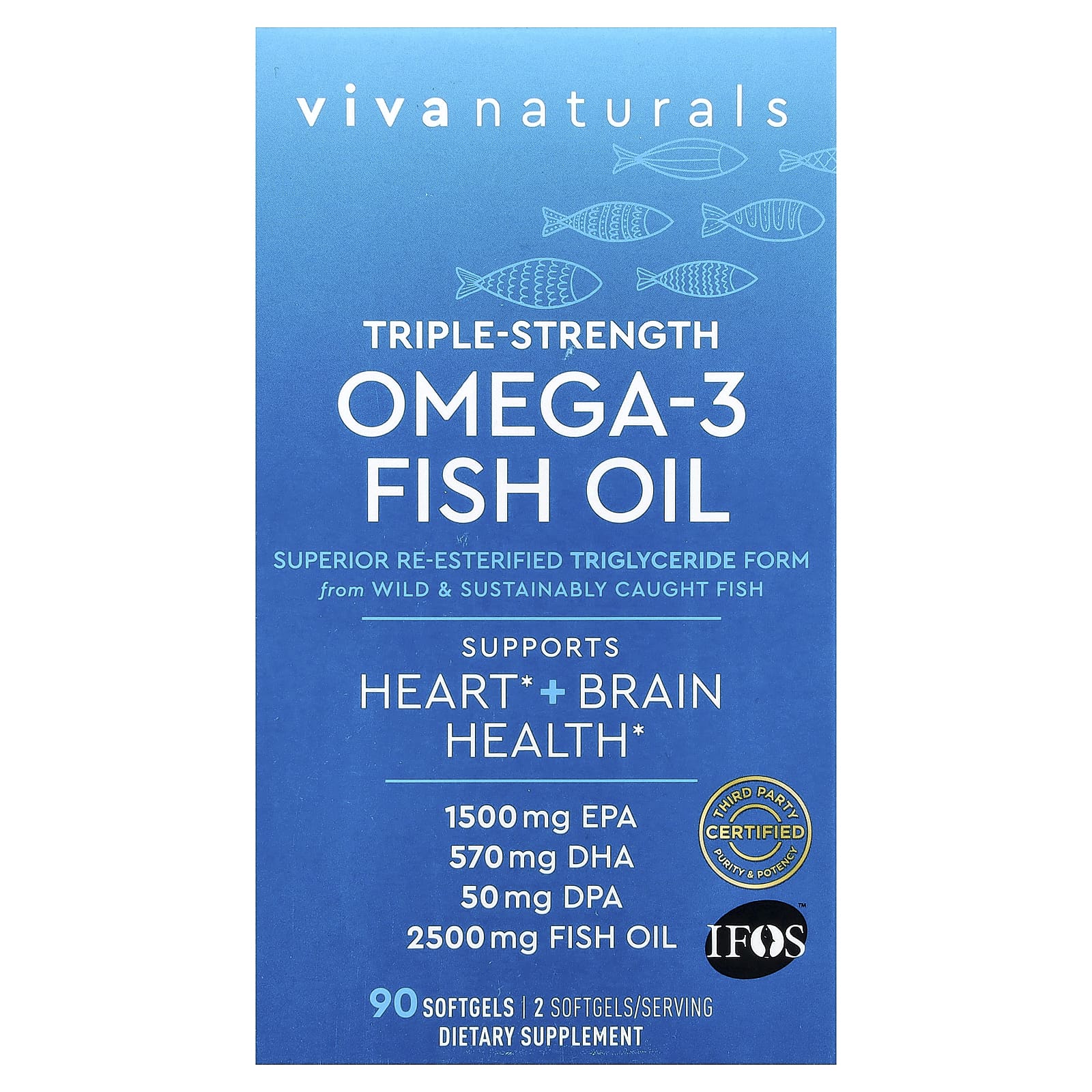 Viva Naturals, Omega-3 Fish Oil, Triple Strength, 2,500 mg, 90 Softgels - Image 1