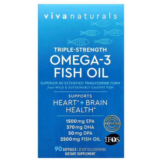 Viva Naturals, Omega-3 Fish Oil, Triple Strength, 2,500 mg, 90 Softgels - Image 1