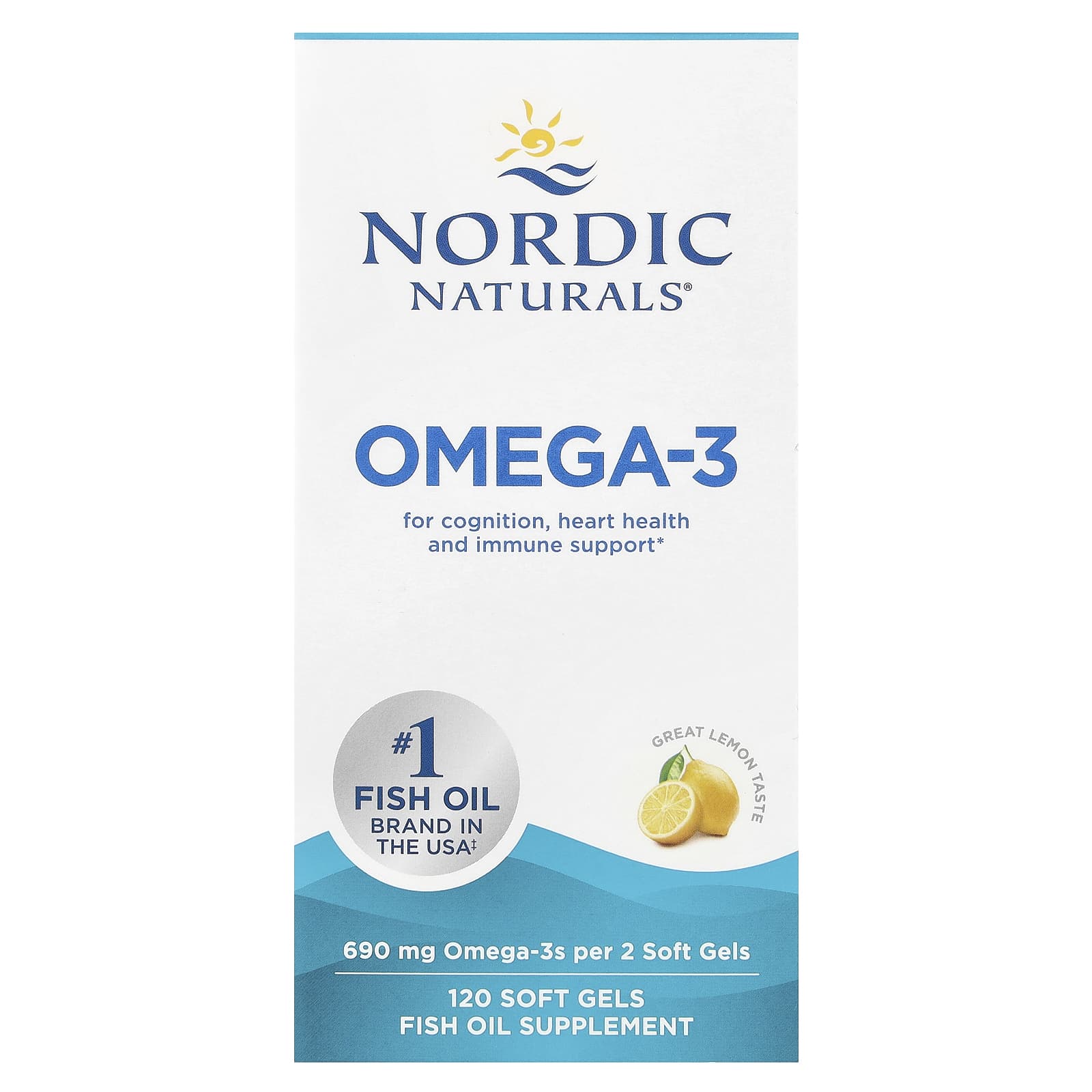 Nordic Naturals, Omega-3, Great Lemon, 120 Soft Gels (345 mg per Soft Gel) - Image 1