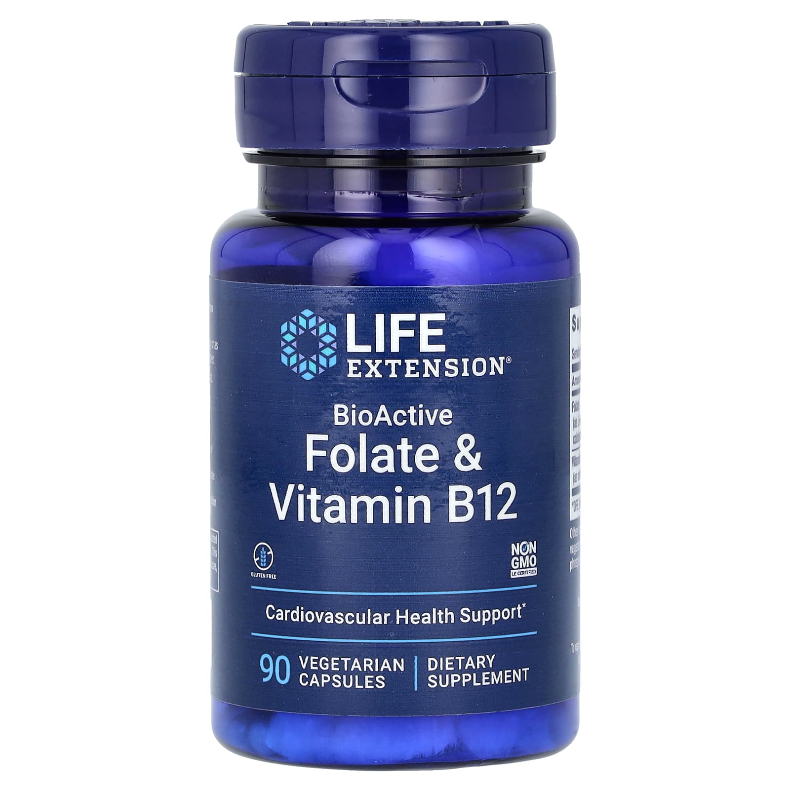 Life Extension, BioActive, Folate & Vitamin B12, 90 Vegetarian Capsules - Image 1