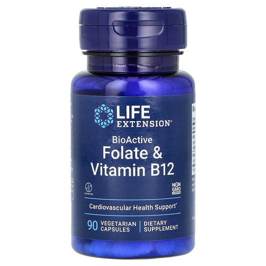 Life Extension, BioActive, Folate & Vitamin B12, 90 Vegetarian Capsules - Image 1
