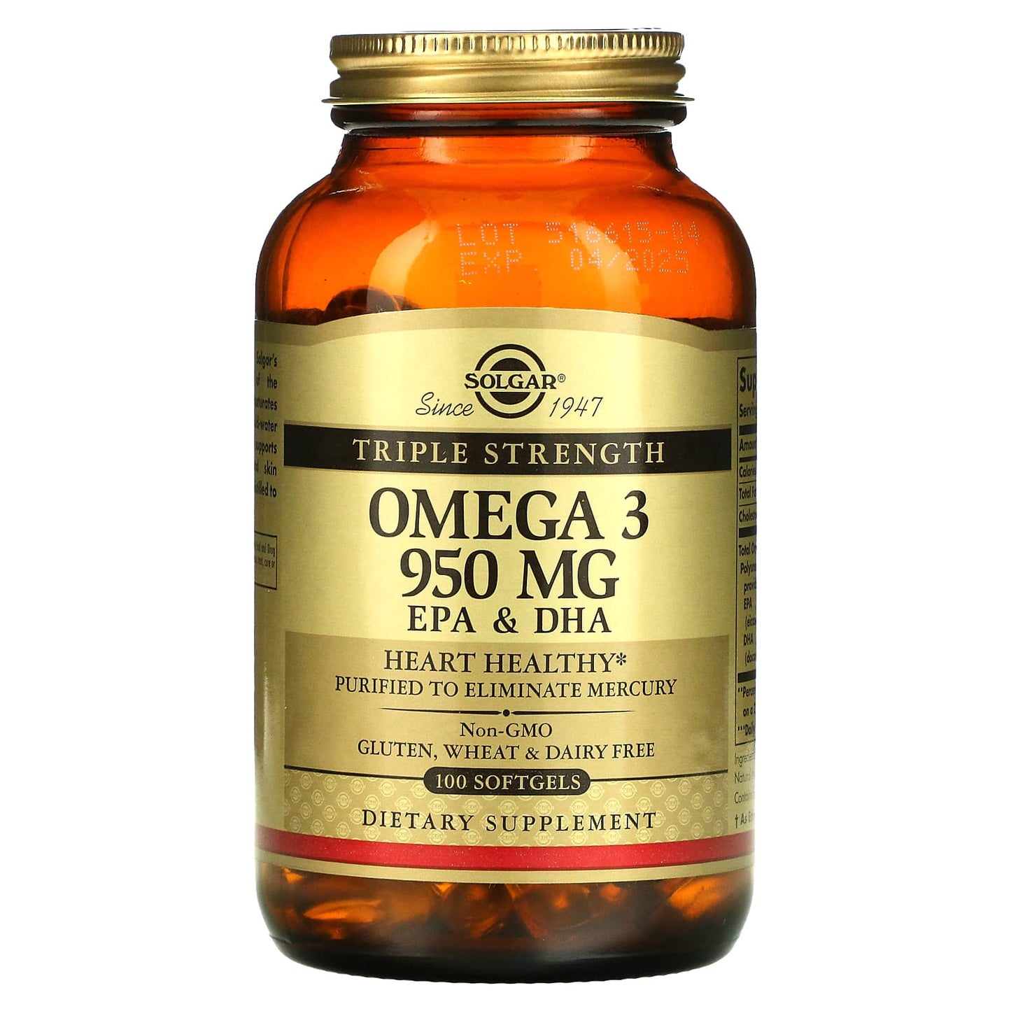 Solgar, Omega 3, EPA & DHA, Triple Strength, 950 mg, 100 Softgels - Image 1