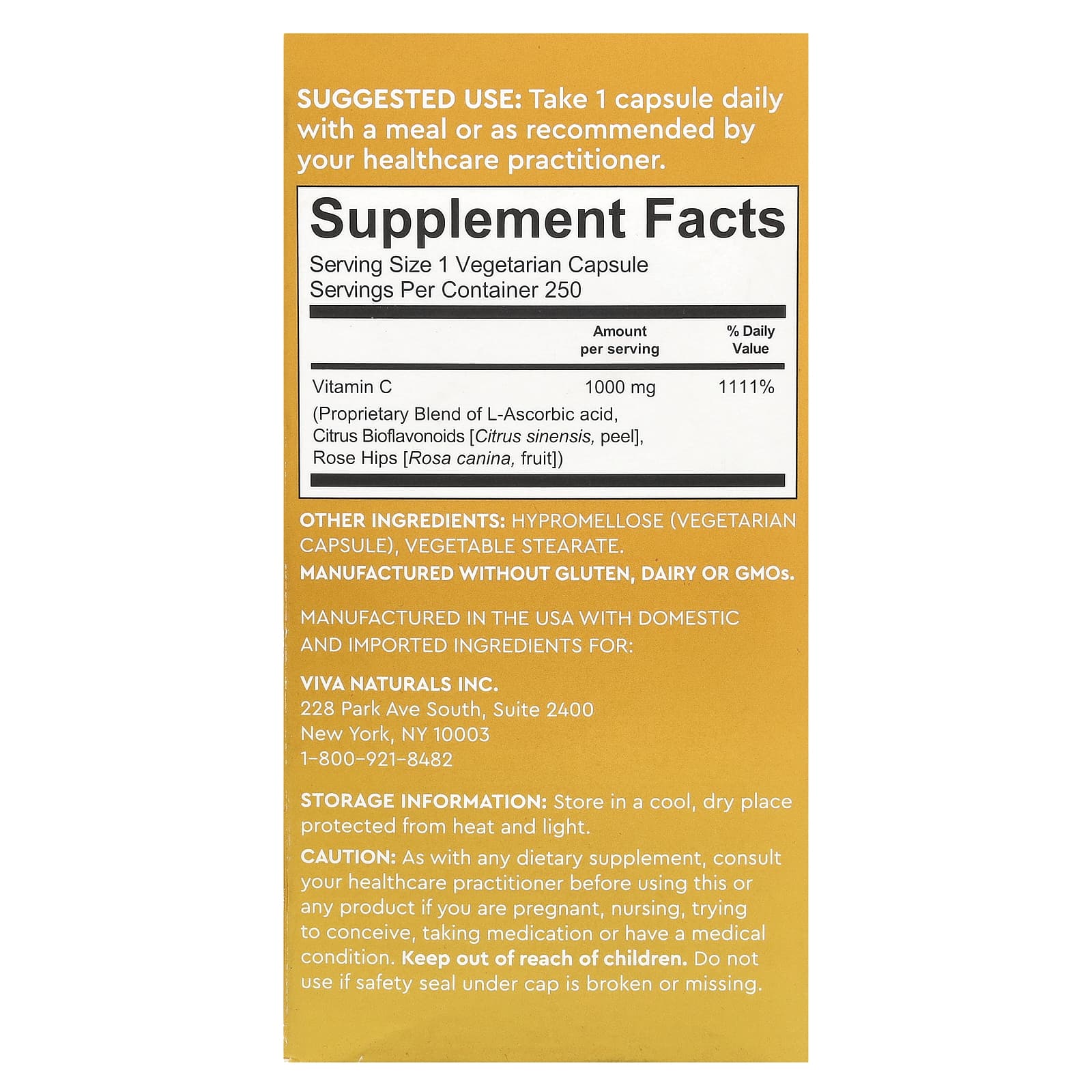 Viva Naturals, Vitamin C, 1,000 mg, 250 Veggie Capsules - Image 2
