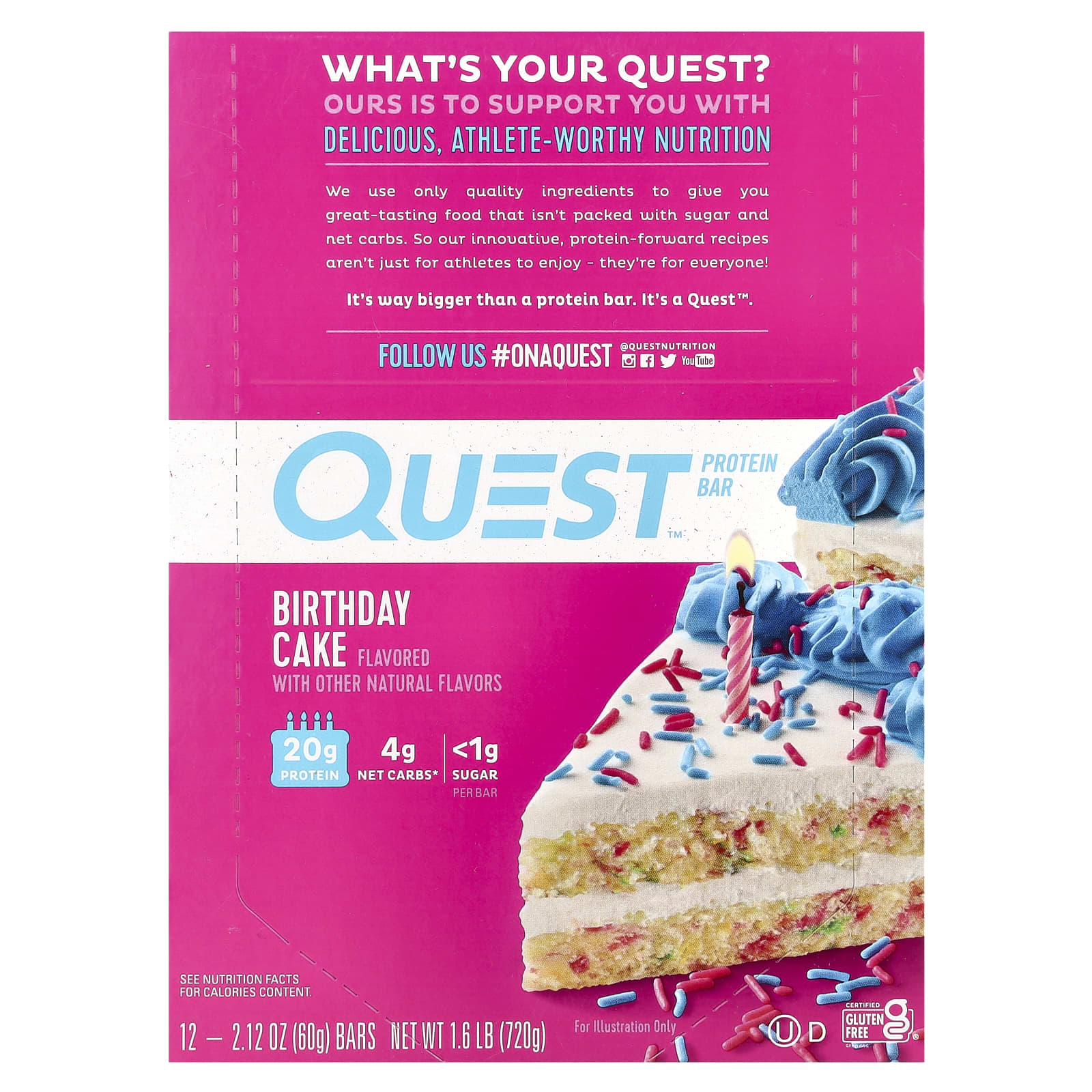 Quest Nutrition, Protein Bar, Birthday Cake, 12 Bars, 2.12 oz (60 g) Each - Image 1