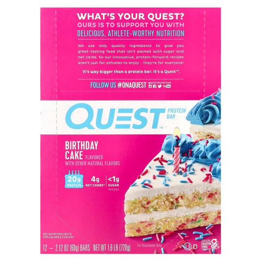 Quest Nutrition, Protein Bar, Birthday Cake, 12 Bars, 2.12 oz (60 g) Each - Image 1