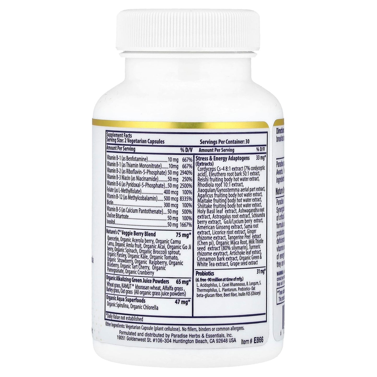 Paradise Herbs, Earth's Blend, Methyl B-Complex, 60 Vegetarian Capsules - Image 2