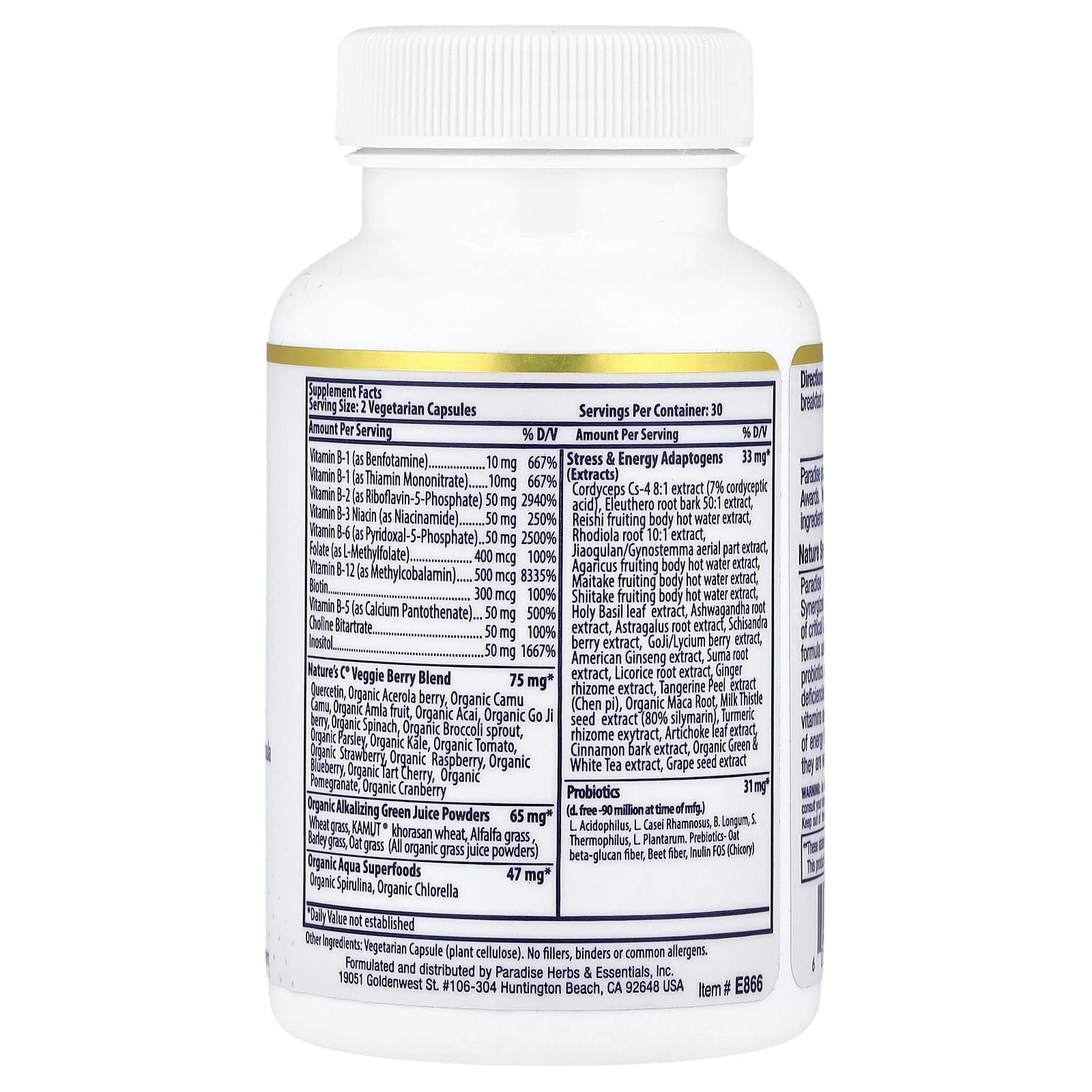 Paradise Herbs, Earth's Blend, Methyl B-Complex, 60 Vegetarian Capsules - Image 2