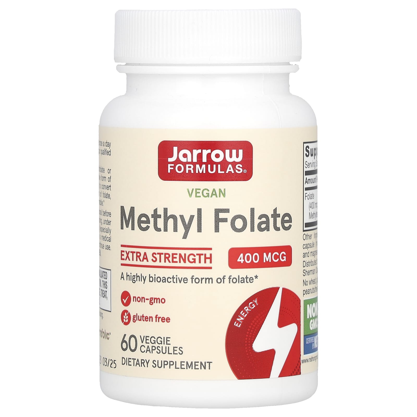Jarrow Formulas Vegan Methyl Folate - 400 mcg - 60 Veggie Capsules - Image 1