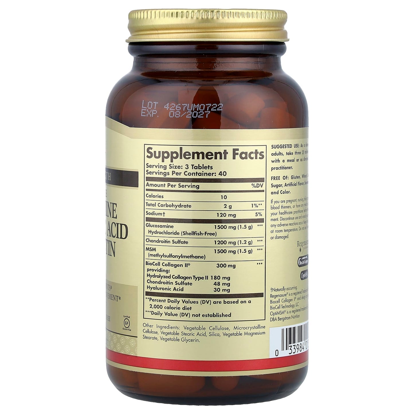 Solgar, Glucosamine Hyaluronic Acid Chondroitin MSM, 120 Tablets - Image 2