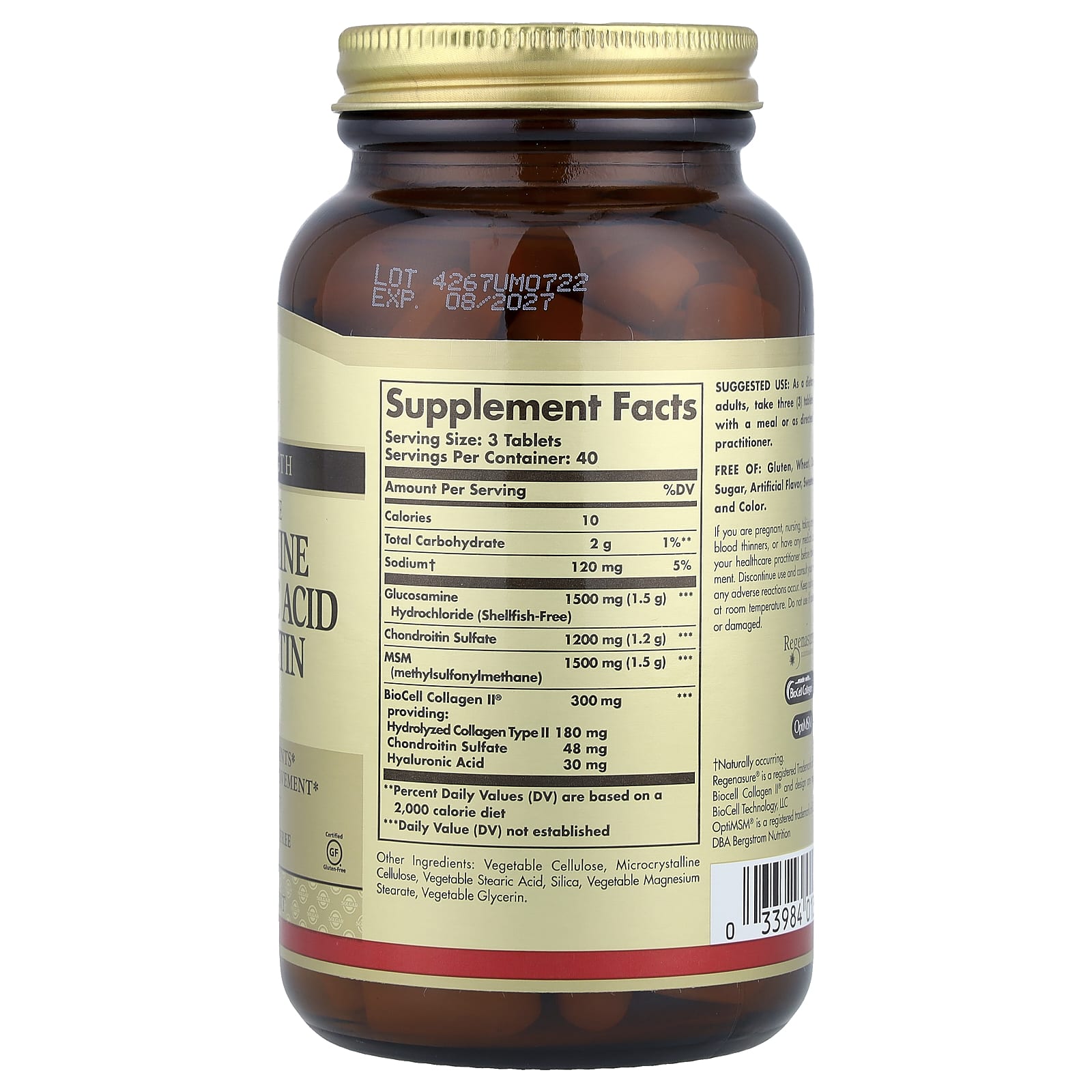 Solgar, Glucosamine Hyaluronic Acid Chondroitin MSM, 120 Tablets - Image 2