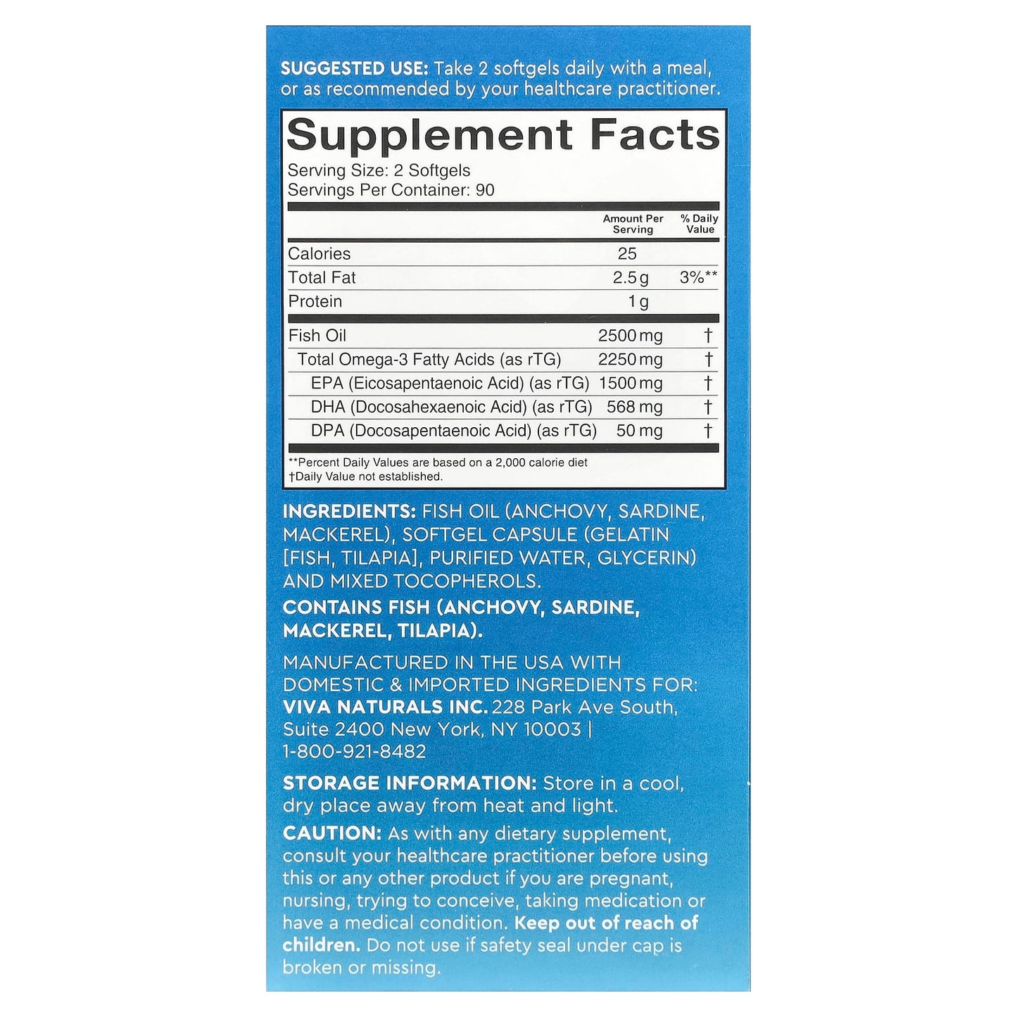 Viva Naturals, Omega-3 Fish Oil, Triple-Strength, 180 Softgels (1,250 mg per Softgel) - Image 2