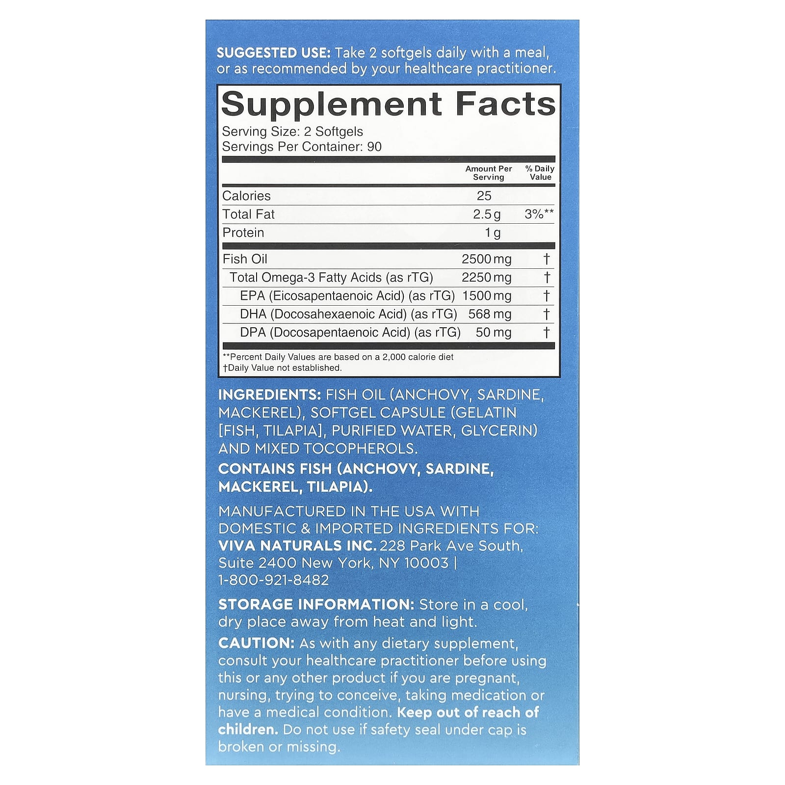 Viva Naturals, Omega-3 Fish Oil, Triple-Strength, 180 Softgels (1,250 mg per Softgel) - Image 2