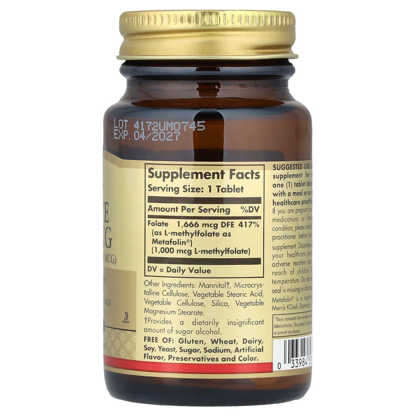 Solgar, Folate, 1,000 mcg, 60 Tablets - Image 2
