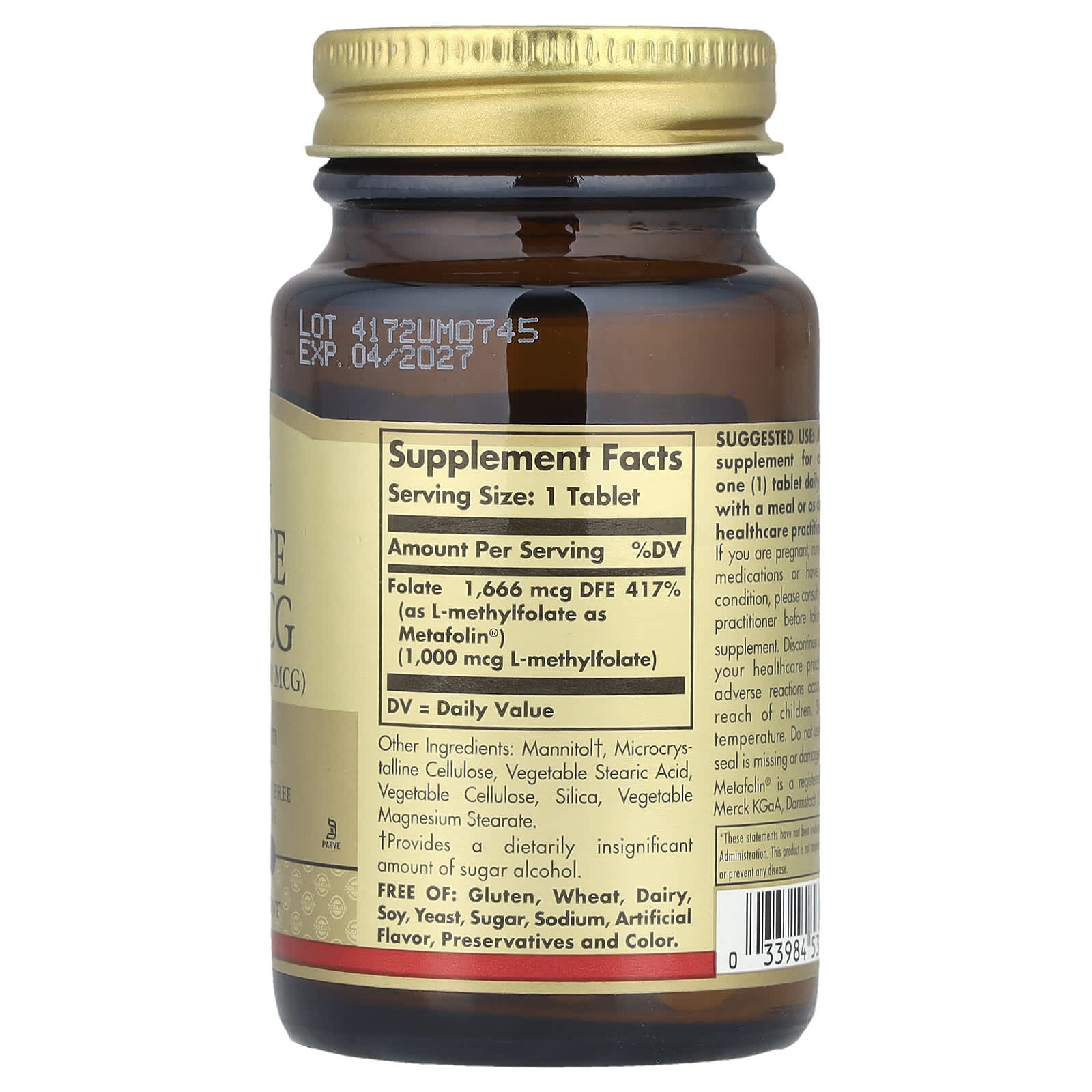 Solgar, Folate, 1,000 mcg, 60 Tablets - Image 2