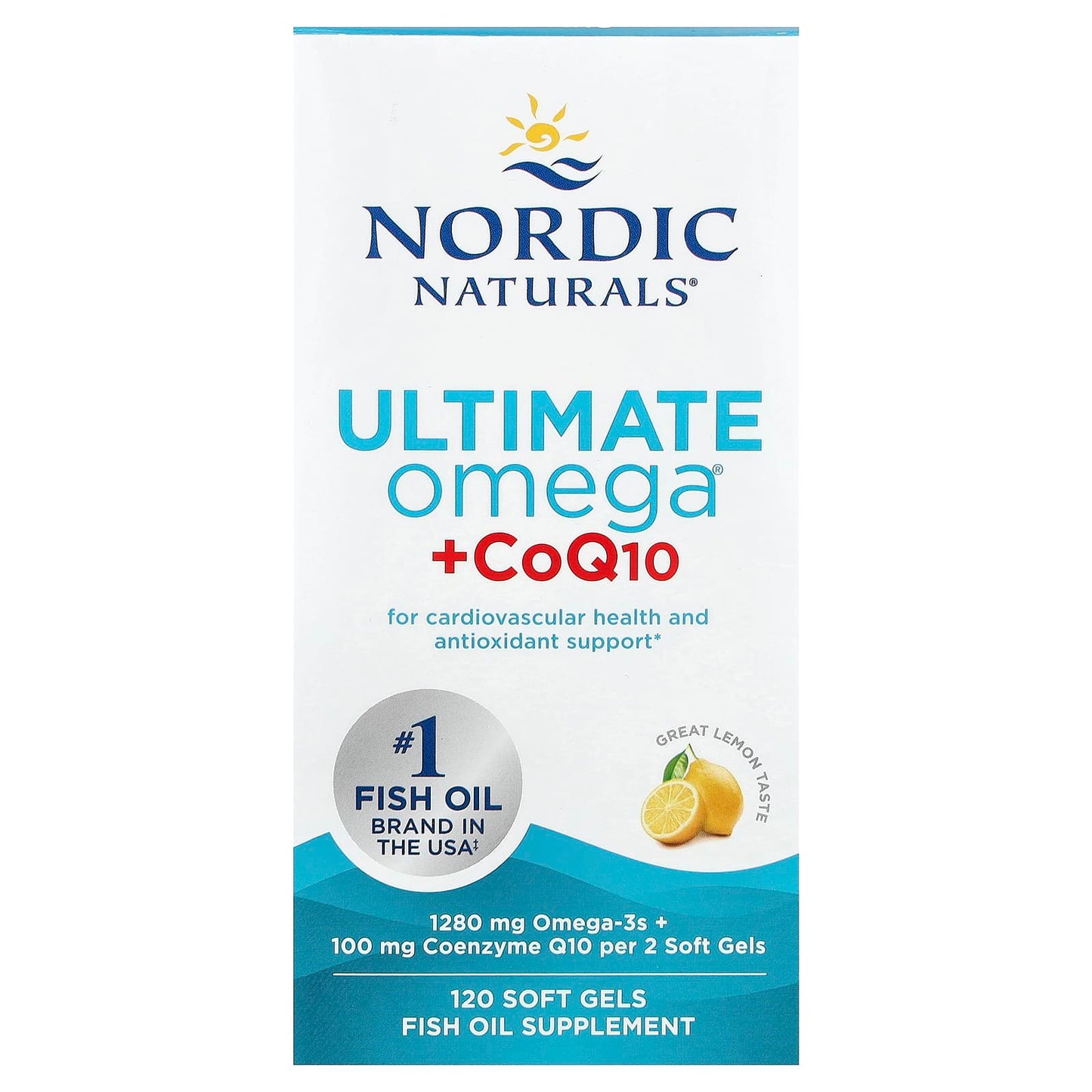 Nordic Naturals, Ultimate Omega® + CoQ10, Lemon, 120 Soft Gels - Image 1