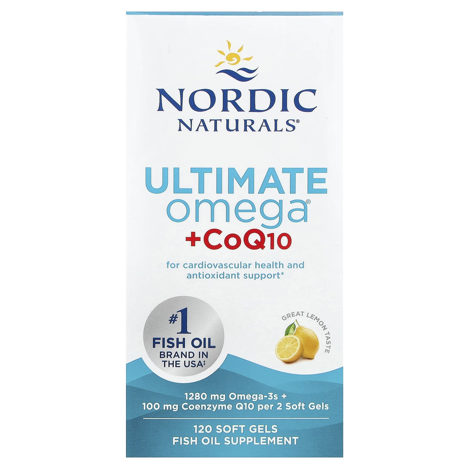 Nordic Naturals, Ultimate Omega® + CoQ10, Lemon, 120 Soft Gels - Image 1
