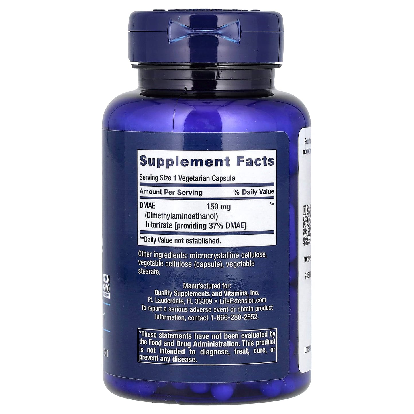 Life Extension, DMAE Bitartrate, 150 mg, 200 Vegetarian Capsules - Image 2