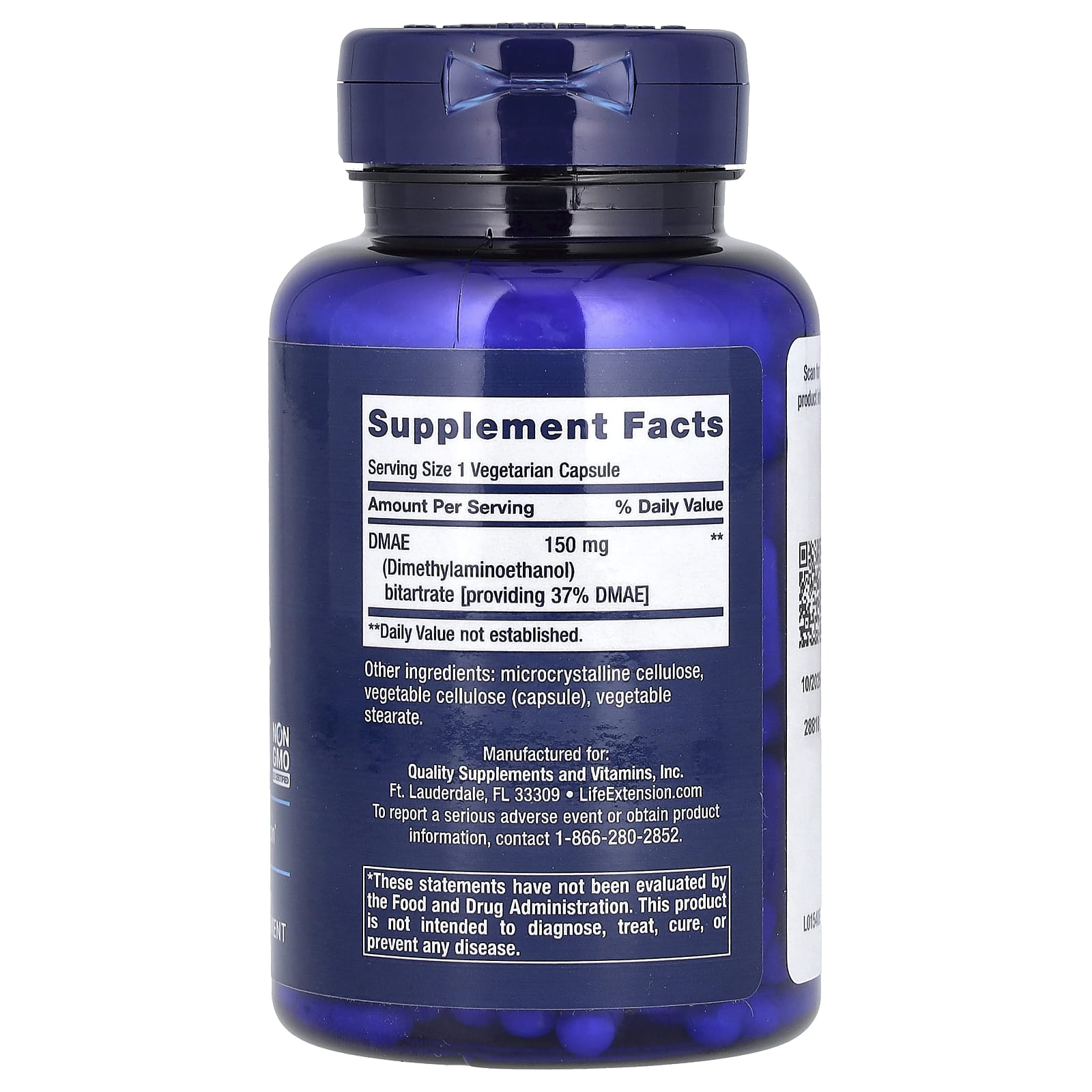 Life Extension, DMAE Bitartrate, 150 mg, 200 Vegetarian Capsules - Image 2