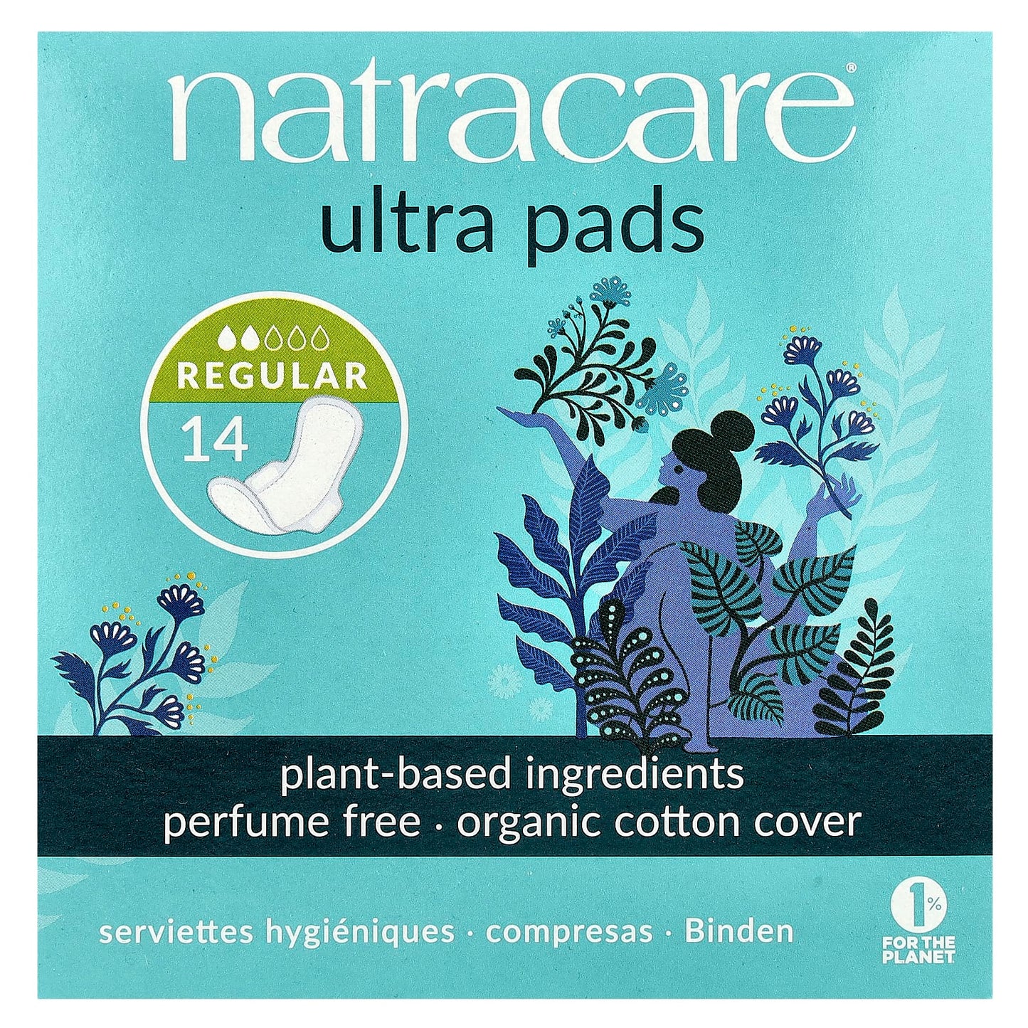 Natracare, Ultra Pads, Organic Cotton Cover, Regular, 14 Pads - Image 1