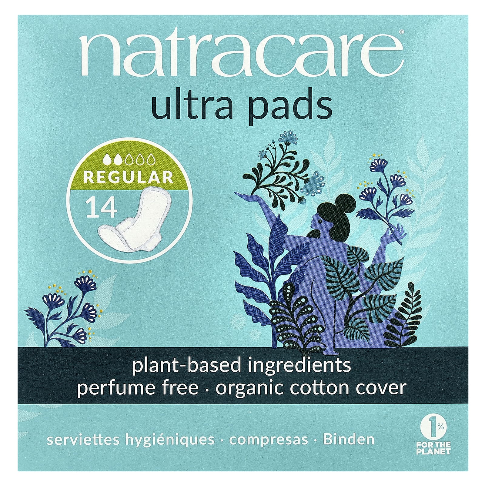 Natracare, Ultra Pads, Organic Cotton Cover, Regular, 14 Pads - Image 1