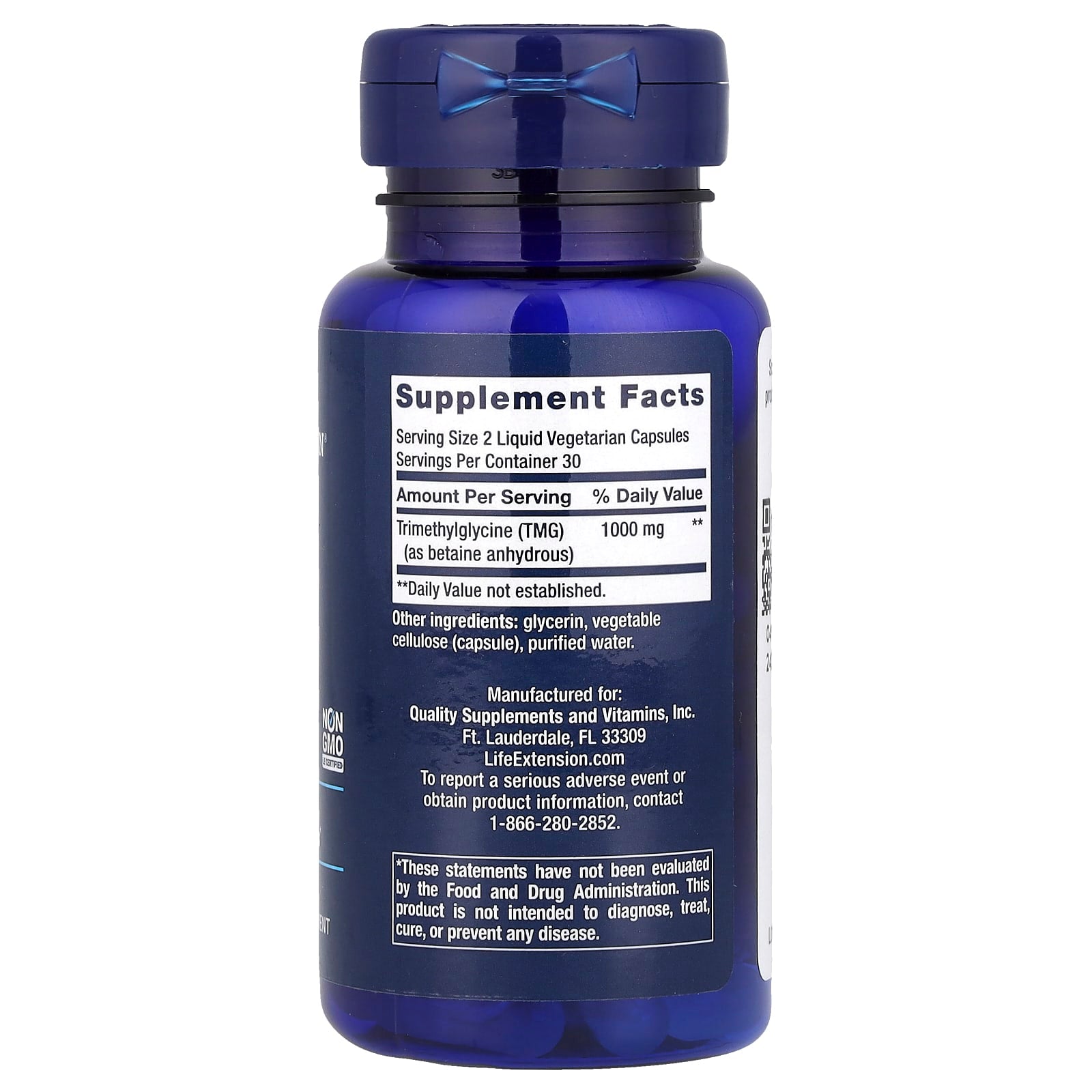 Life Extension, TMG, 500 mg, 60 Liquid Vegetarian Capsules - Image 2