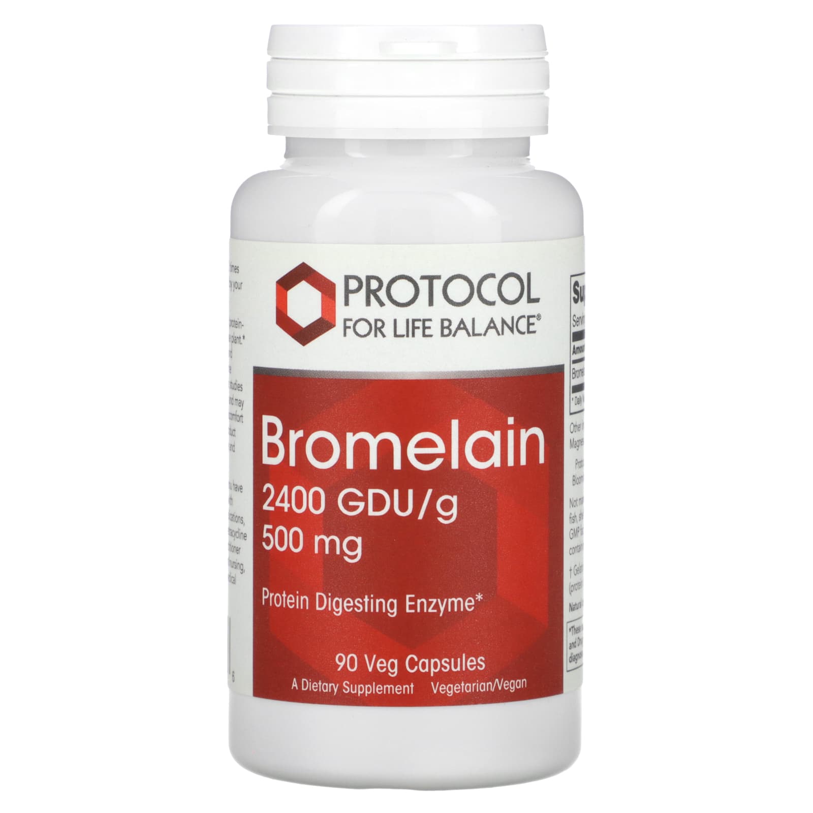 Protocol for Life Balance, Bromelain, 2400 GDU/g, 500 mg, 90 Veg Capsules - Image 1