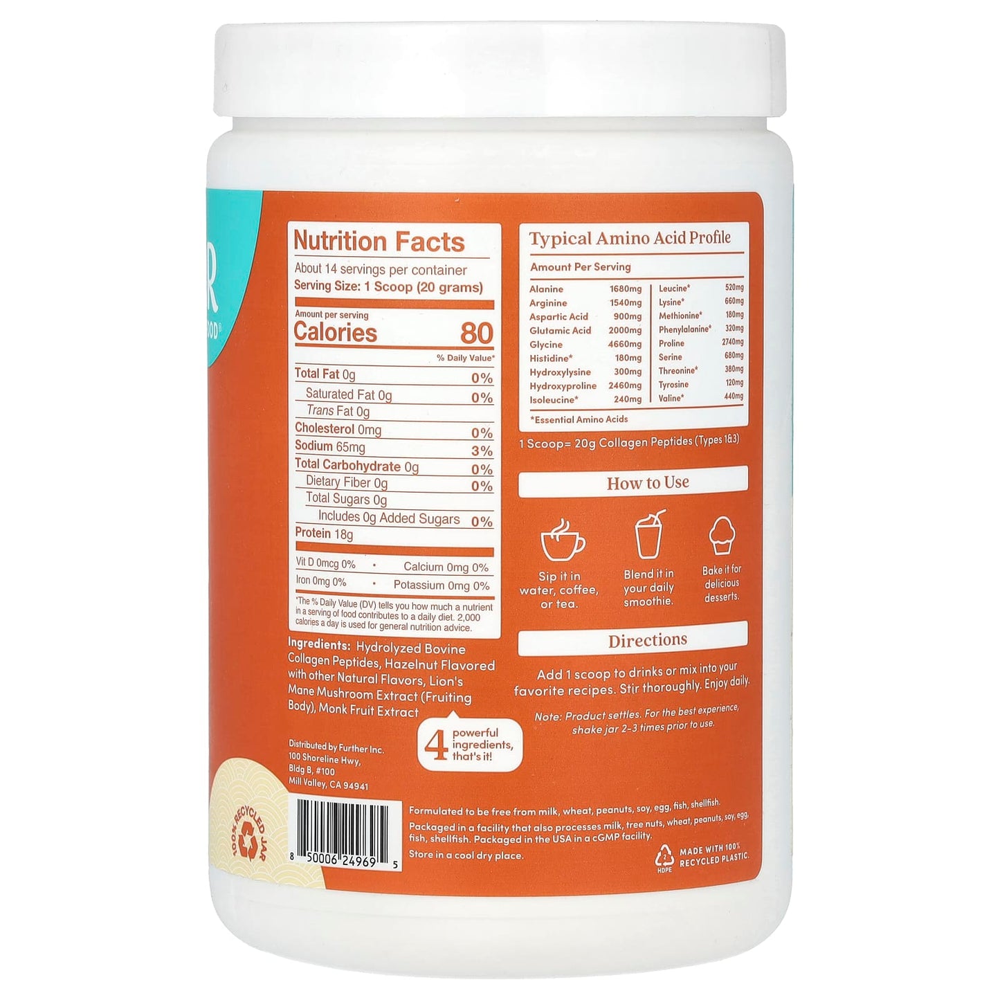 Further Food Grass-Fed Collagen Peptides + Lion's Mane, Hazelnut Flavor - Image 2