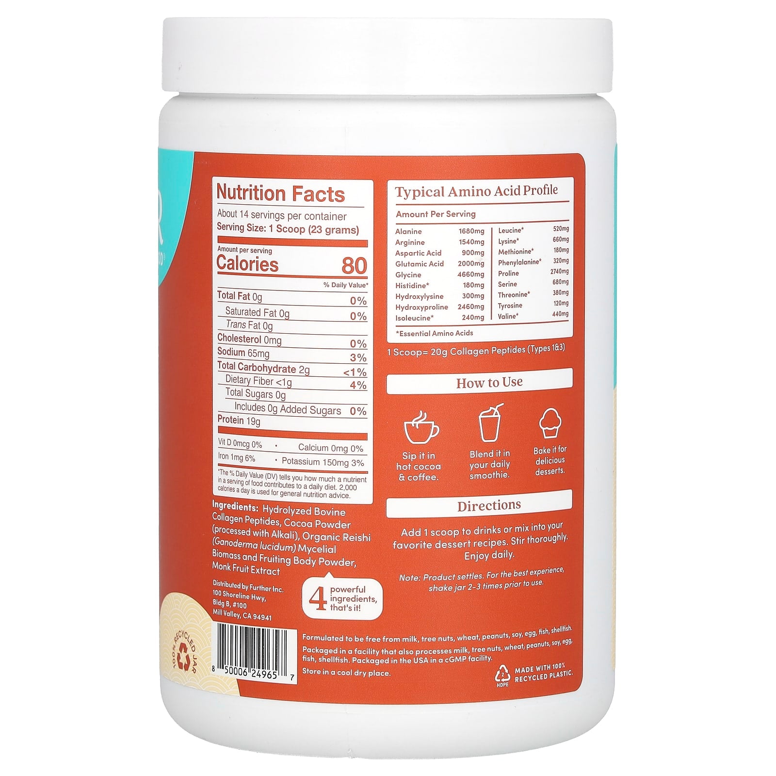 Grass-Fed Collagen Peptides + Reishi Mushroom, Keto & Paleo Friendly, 11.36 oz - Image 2