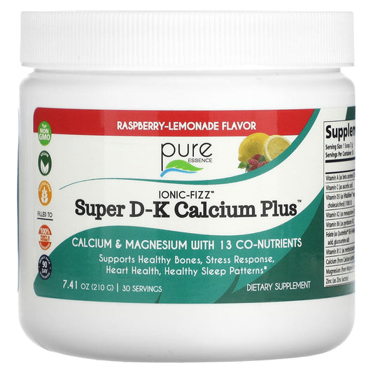 Pure Essence, Ionic-Fizz, Super D-K Calcium Plus, Raspberry-Lemonade, 7.41 oz (210 g) - Image 1