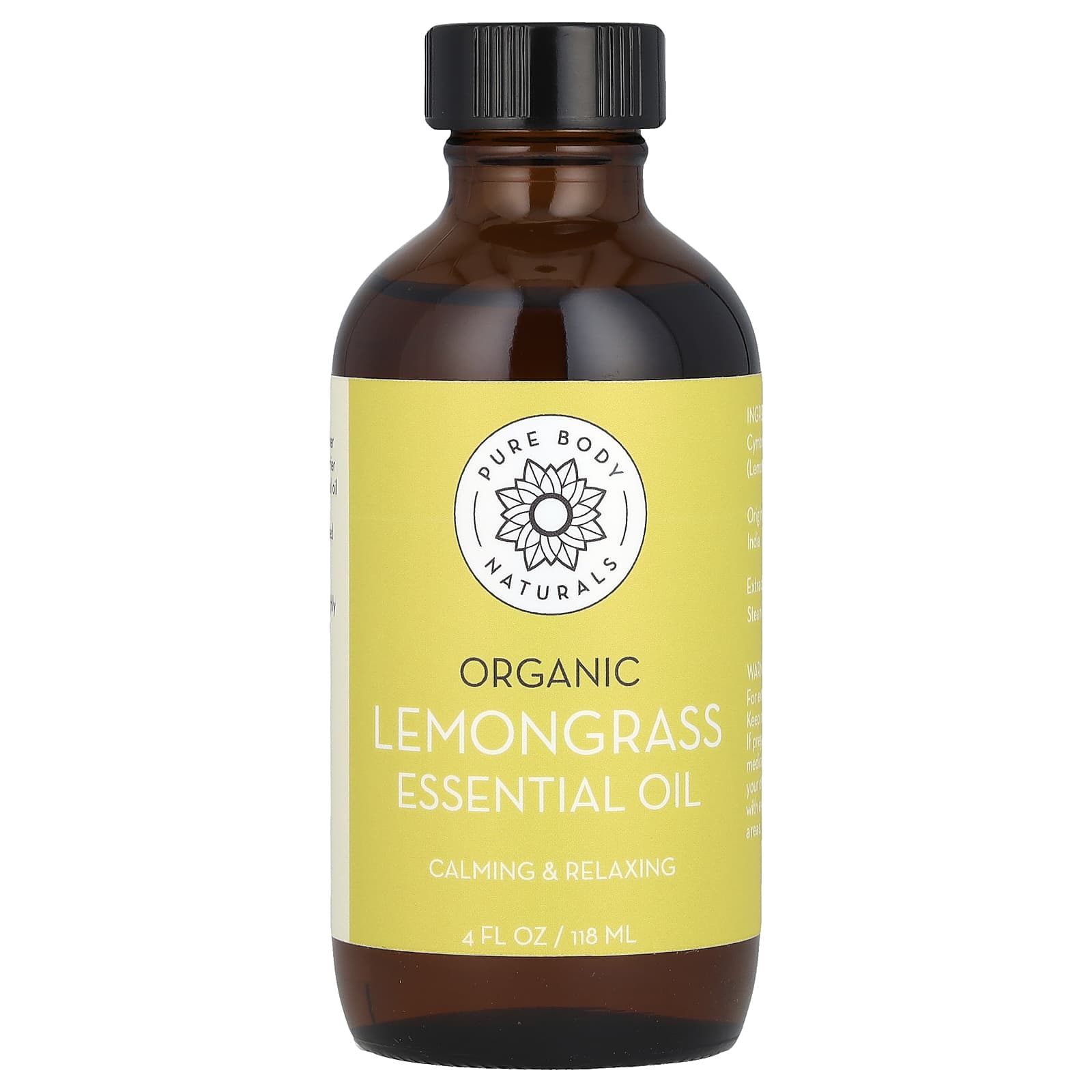 Pure Body Naturals, Organic Lemongrass Essential Oil, 4 fl oz (118 ml) - Image 1