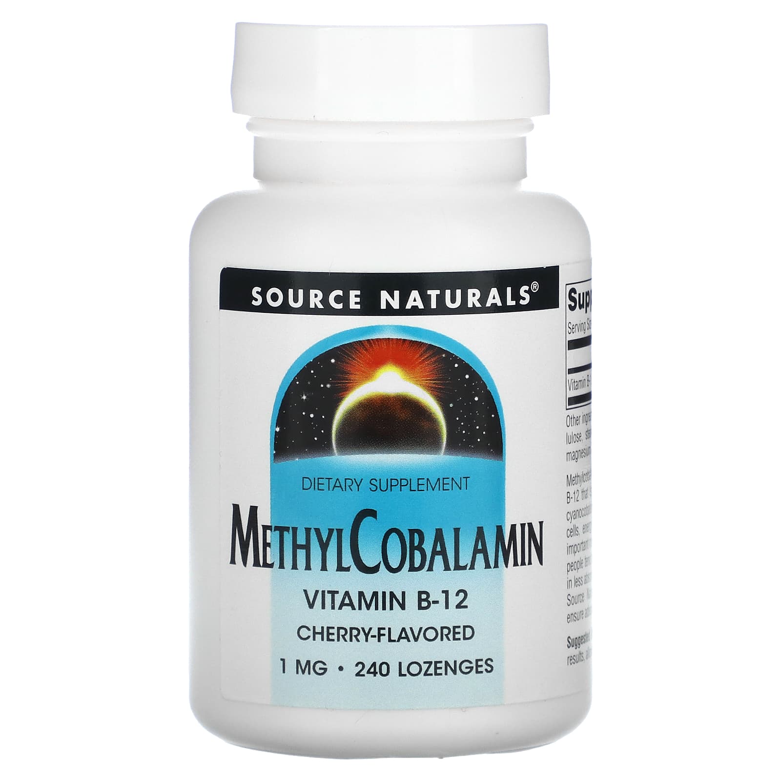 Source Naturals, MethylCobalamin Vitamin B12, Cherry, 1 mg, 240 Lozenges - Image 1