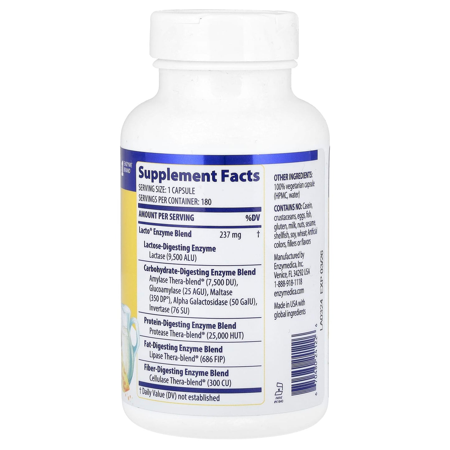 Max Strength Lactose Intolerance Support with Lacto by Enzymedica - Image 2