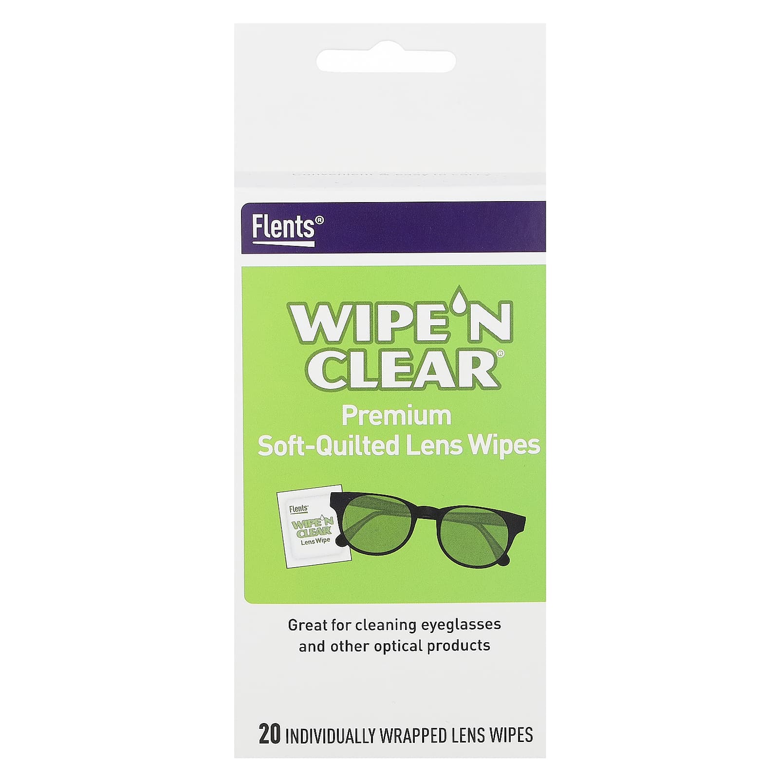 Flents Soft-Quilted Lens Wipes, 20-Count, Anti-Static/Anti-Streak Formula - Image 1