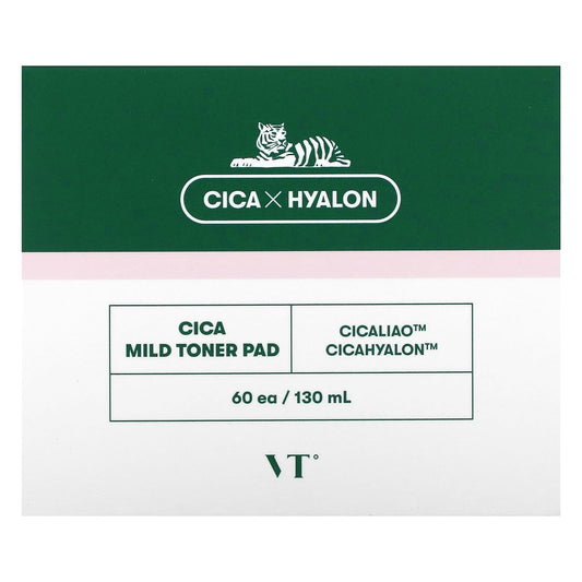 VT Cosmetics, Cica Mild Toner Pad, 60 Pads, 130 ml - Image 1