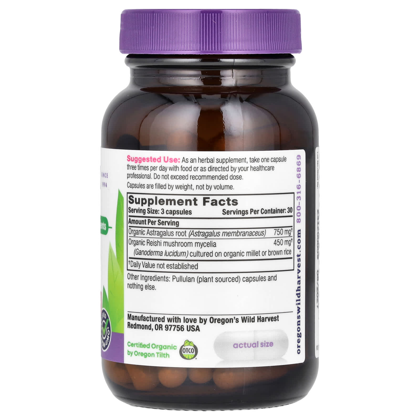Oregon's Wild Harvest, Astragalus Reishi, 90 Vegan Capsules - Image 2