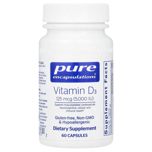 Pure Encapsulations, Vitamin D3, 125 mcg (5,000 IU), 60 Capsules - Image 1