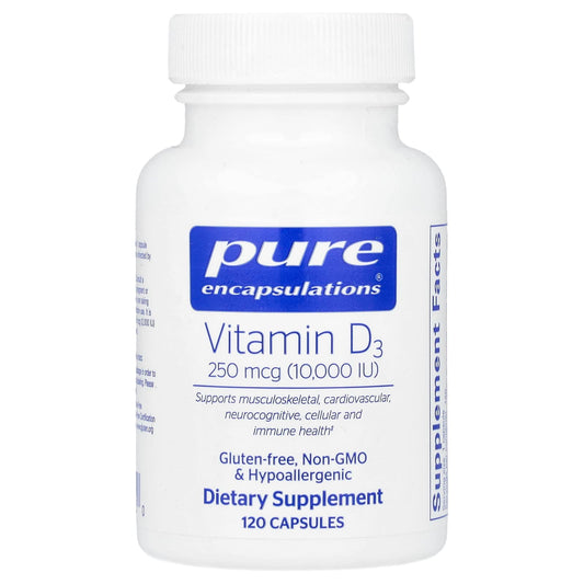 Pure Encapsulations, Vitamin D3, 250 mcg (10,000 IU), 120 Capsules - Image 1