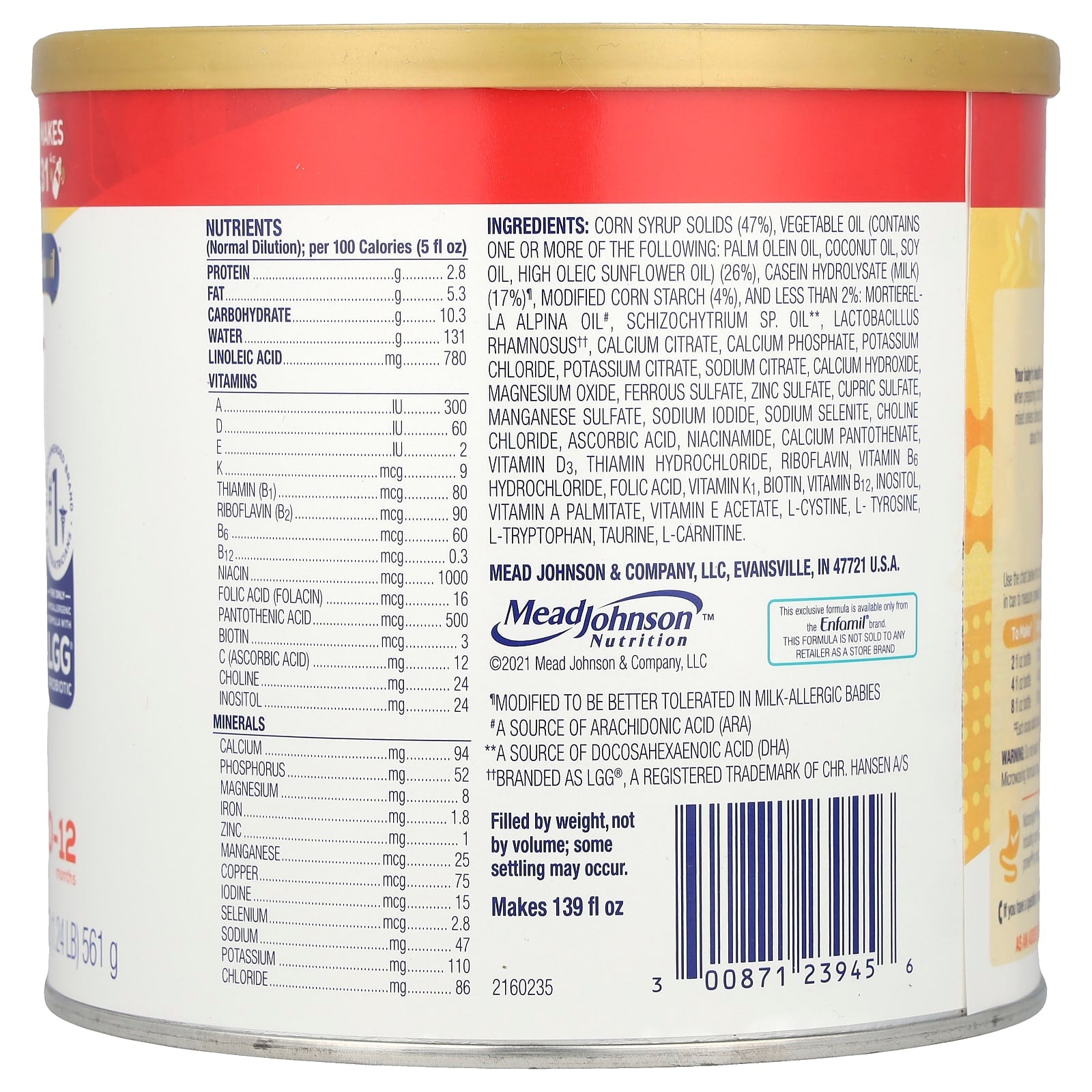 Enfamil Nutramigen with Probiotic LGG, Hypoallergenic Infant Formula, 0-12 Months, 19.8 oz - Image 2