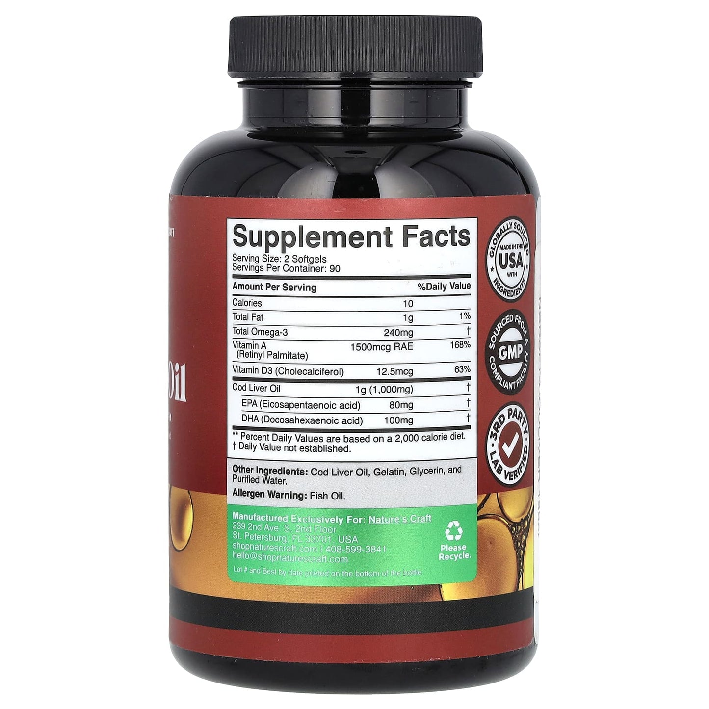 Nature's Craft, Wild Icelandic Cod Liver Oil with Vitamins A & D3, 180 Softgels - Image 2